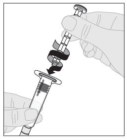 Fogja meg a védőkupakjában lévő injekciósüveg-adaptert, és helyezze merőlegesen az injekciós üveg tetejére.