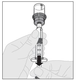 14. Fordítsa fel az injekciós üveget, ügyelve rá, hogy a fecskendő dugattyúrúdja továbbra is teljesen be legyen nyomva.