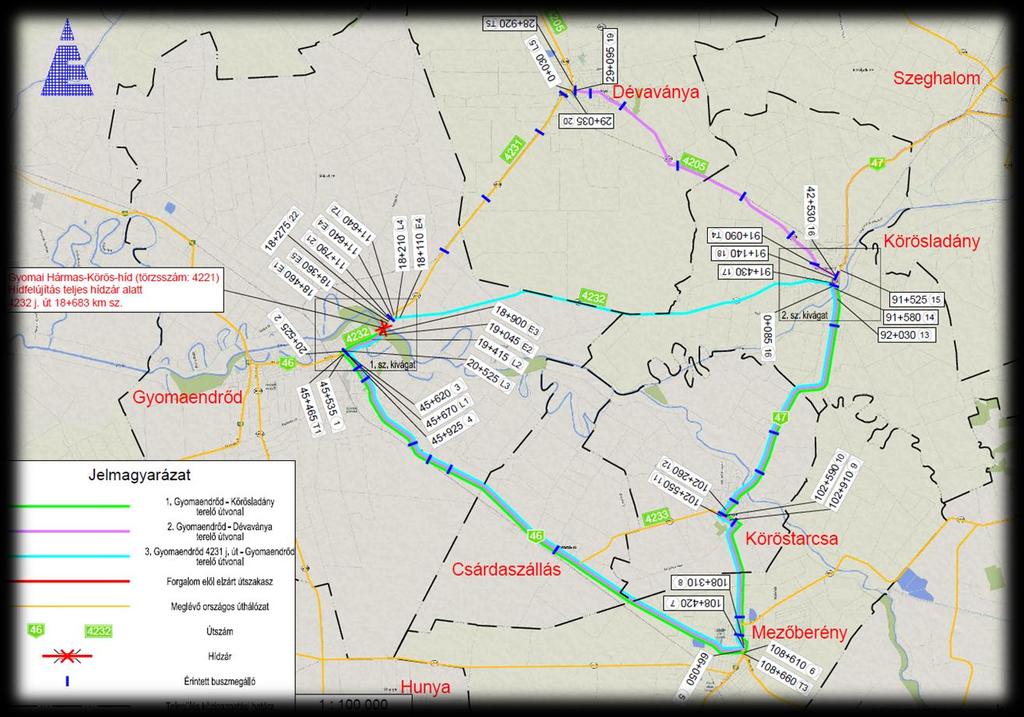 A felújítás műszaki feltétele: kisvíz a Hármas-Körösön az időszakos, de teljes hídzár > 40km kerülőút (Gyomaendrőd Mezőberény