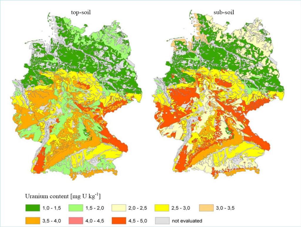 Urangehalt der deutschen Böden: Urangehalt (mg U kg -1 ) der deutschen