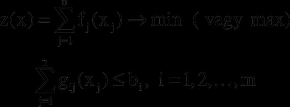 11. fejezet - Szeparábilis célfüggvény A jelen fejezetben a konvex programozási feladatok olyan speciális esetével foglalkozunk, amelynek P(x) célfüggvénye felírható n j=1 f j (x j) alakban, ahol az