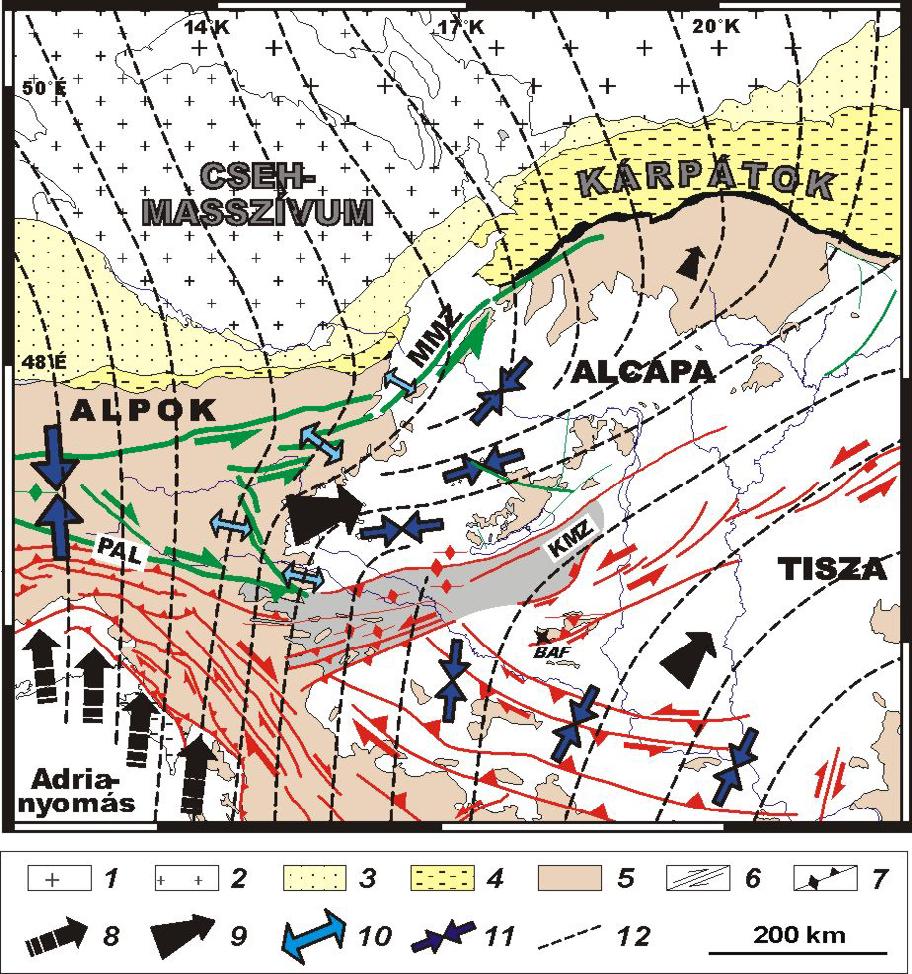 Feszültségtér Európában és a Pannon-medence térségében 5.23. ábra A Pannon-térség nyugati részének neotektonikai vázlata.