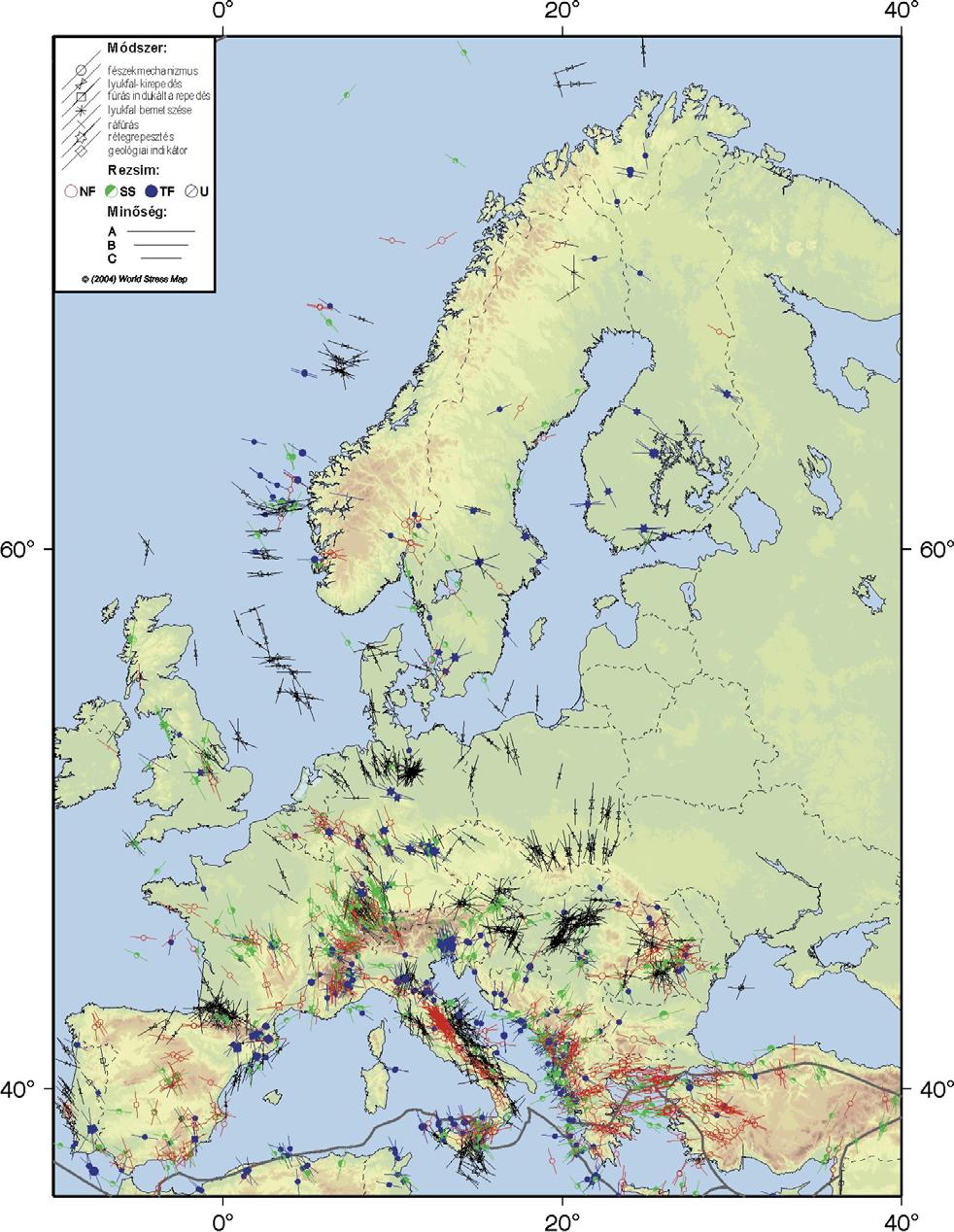 Feszültségtér Európában és a Pannon-medence térségében 4.2.