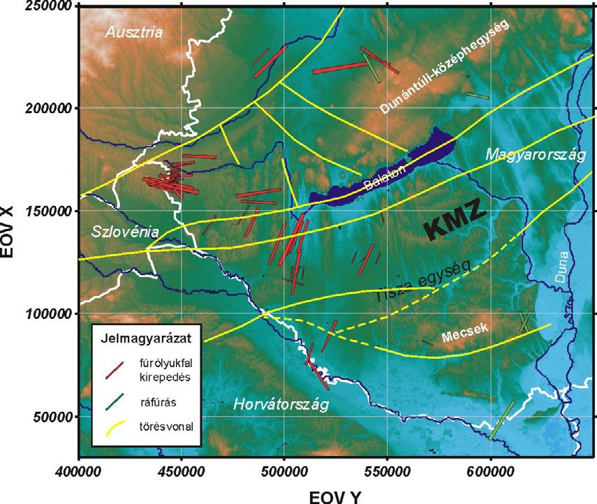 Feszültségtér Európában és a Pannon-medence térségében rekonstruált SH irányok bár komoly szórással alapvetően ÉNy-DK-i regionális kompressziót mutatnak.