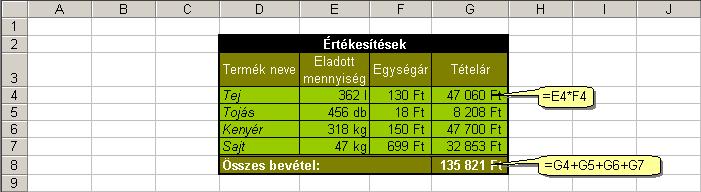 Képletek szöveg használatakor a szöveget idézıjelek közé kell