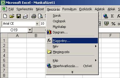 Függvények elérése - menübıl: Beszúrás / Függvény Függvények elérése - eszköztárról: fx gomb -