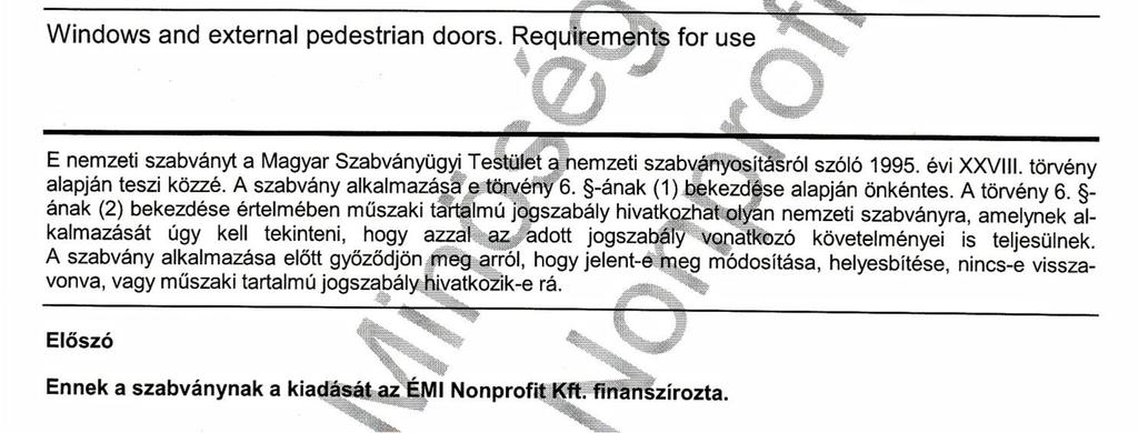 Magyarországi teljesítőképességi követelmény szabvány MSZ 9333:2011 Nemzeti