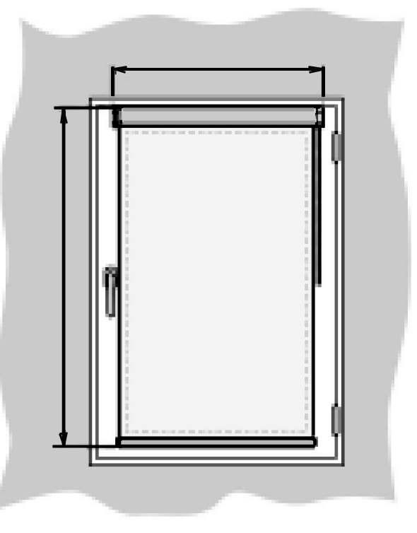 Méretmegadás Roló tí pus: 11 / 12 / 13 Árnyékolómagasság H Árnyékolószélesség B Az ablaknyílás elé fal ra szerelve Rendelési szélesség = Árnyékoló szélessége B