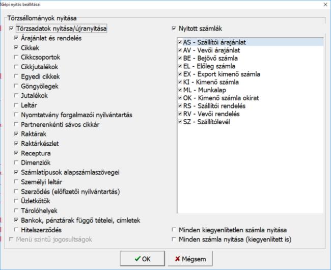 A program a nyitás során automatikusan felajánlja azokat az adatrészeket, amelyek használatban voltak, ezért a fenti ablakban automatikusan kiválasztottakon változtatni nem szükséges, illetve nem is
