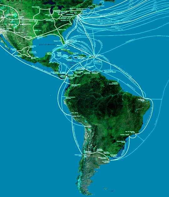 Amerikák tengeri fénykábel rendszerei Americas 1 Americas II South American Crossing Columbus II Columbus III Emergia