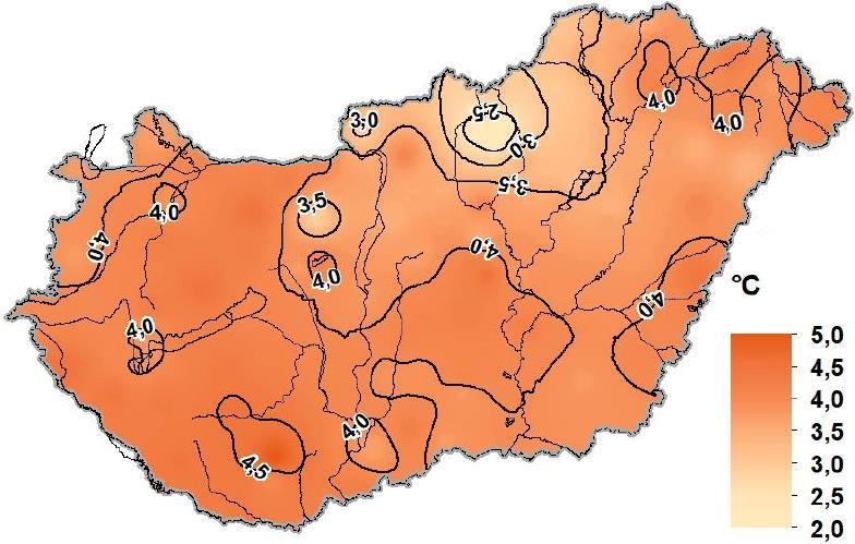 LÉGHŐMÉRSÉKLET TÉRKÉPEK 218. január 64. ábra: A 218.