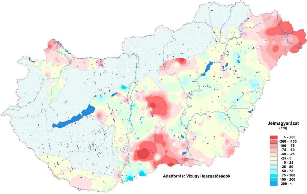 TALAJVÍZSZINTEK 81 218. június 112. ábra: A talajvízszintek terep alatti mélysége a 218. június havi középértékek alapján 64 113. ábra: Az 1971-2.