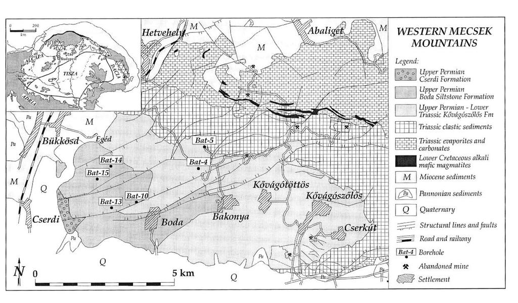 114 Radioaktív hulladék-elhelyezés Víz-agyag rendszer, vízáramlás és vízzárás agyagos kőzetekben. Törések öngyógyulása. Pl.: Mecsek hg.