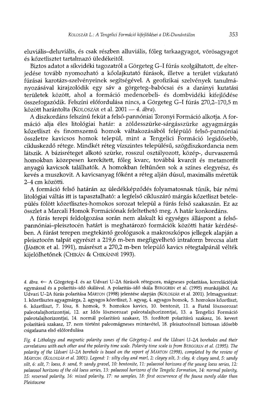 KOLOSZÁR L.: A Tengelici Formáció kifejlődései а DK-Dunántúlon 353 eluviális-deluviális, és csak részben alluviális, főleg tarkaagyagot, vörösagyagot és kőzetlisztet tartalmazó üledékeitől.