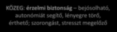 individualizált egyéb célok KÖZEG: érzelmi biztonság bejósolható, autonómiát segítő, lényegre törő, érthető; szorongást, stresszt megelőző Kapaszkodók általános és diagnosztikus Egészségügyi Szakmai
