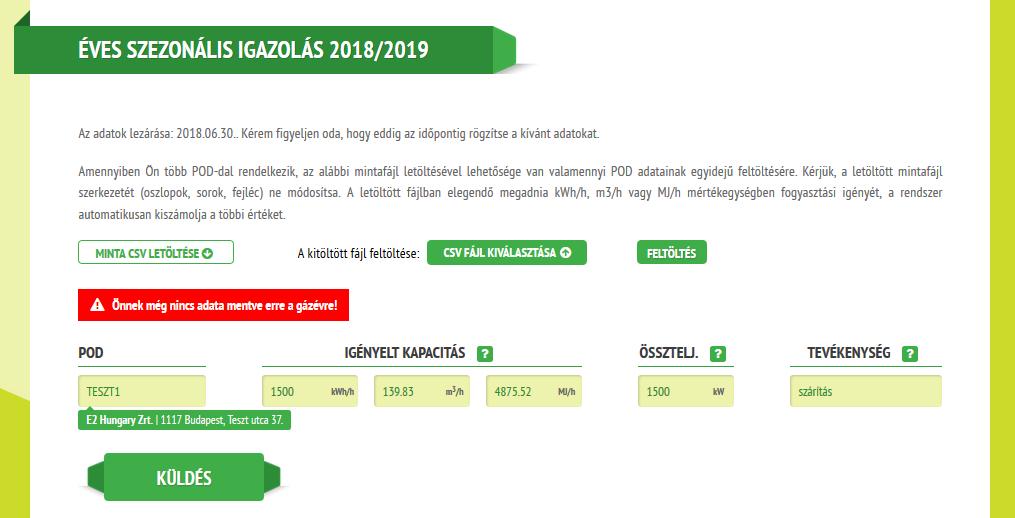 A kitöltött CSV dokumentumot mentse el saját számítógépére és ezt követően a felületen a CSV fájl kiválasztása gombbal tallózza be.