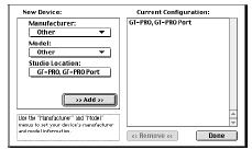 Driver-telepítés és -beállítások (Macintosh) 7 8 Kattintson a [Continue]-ra. A megjelenő párbeszédablakban állítsa a Studio Location:-t GT-PRO,GT-PRO Portra, majd kattintson az [>>Add>>]-ra.