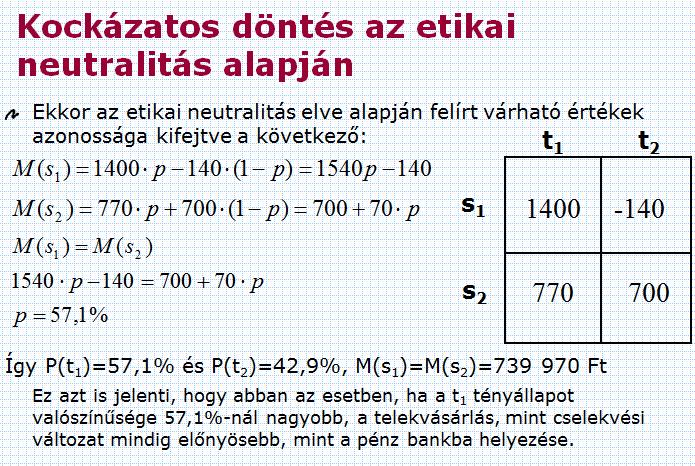 bztos dötések osztálya egy cselekvés változat esetébe melyk következméy lesz az eredméy, dötéshozó mde olya téyezőt potosa smer, amely téyezők a következméyeket befolyásolják.