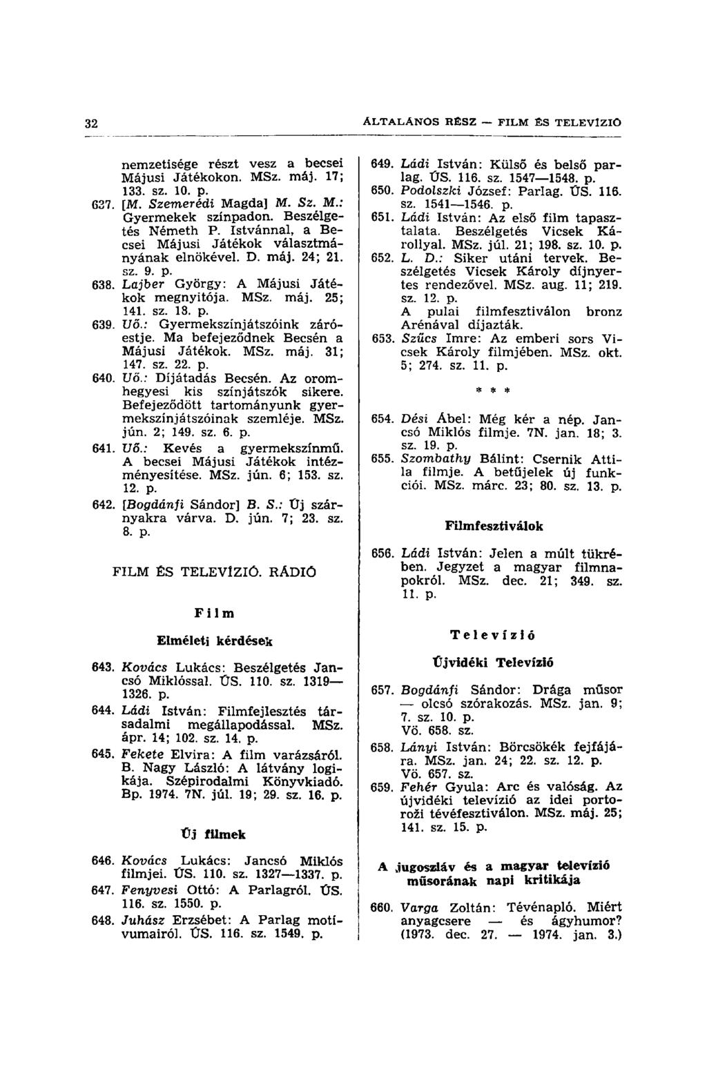 nemzetisége részt vesz a becsei Májusi Játékokon. MSz. máj. 17; 133. sz. 10. p. 637. [M. Szemerédi Magda] M. Sz. M.: Gyermekek színpadon. Beszélgetés Németh P.