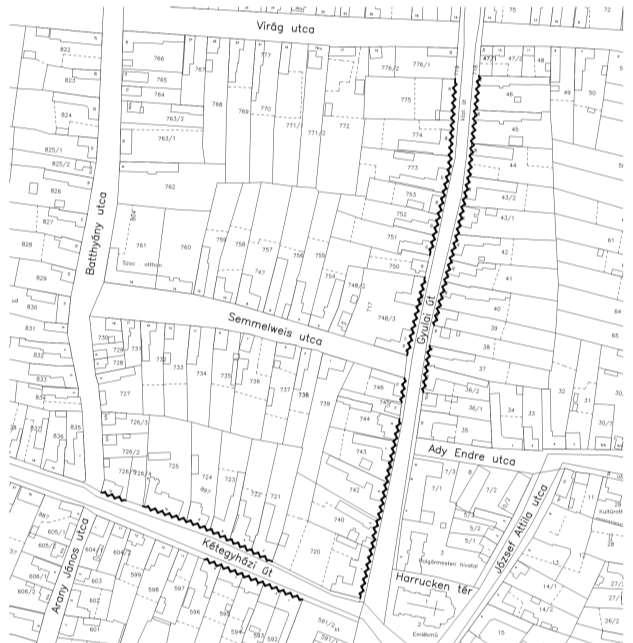 Értékvizsgálat 9 A B 1. Megnevezés Helyrajzi szám 2. Kétegyházi út egy részének D-i oldali utcaképe 592,593,594,595,596 3.