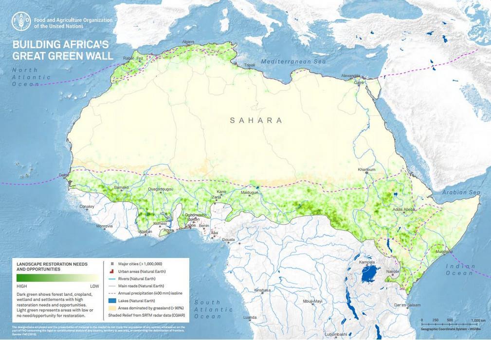 15 km széles, 7000 km hosszú, 12 országot érintő visszaerdősítési projekt.