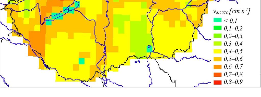 kaptunk (0,6 0,8 cm s -1 ), az utóbbinál csupán 0,3 0,5 cm s -1 -t. A meteorológiai mezők vizsgálata magyarázatot adhat a kapott eredményekre.