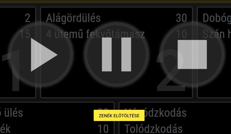 Pl. ha egy állomáson 6x szeretnéd az alábbi gyakorlatok elvégzését, a képen látható módon állítsd ezt be: 40 másodperc 4 ütemű fekvőtámasz, majd 15 másodperc pihenő, majd 40 másodperc felülés, majd