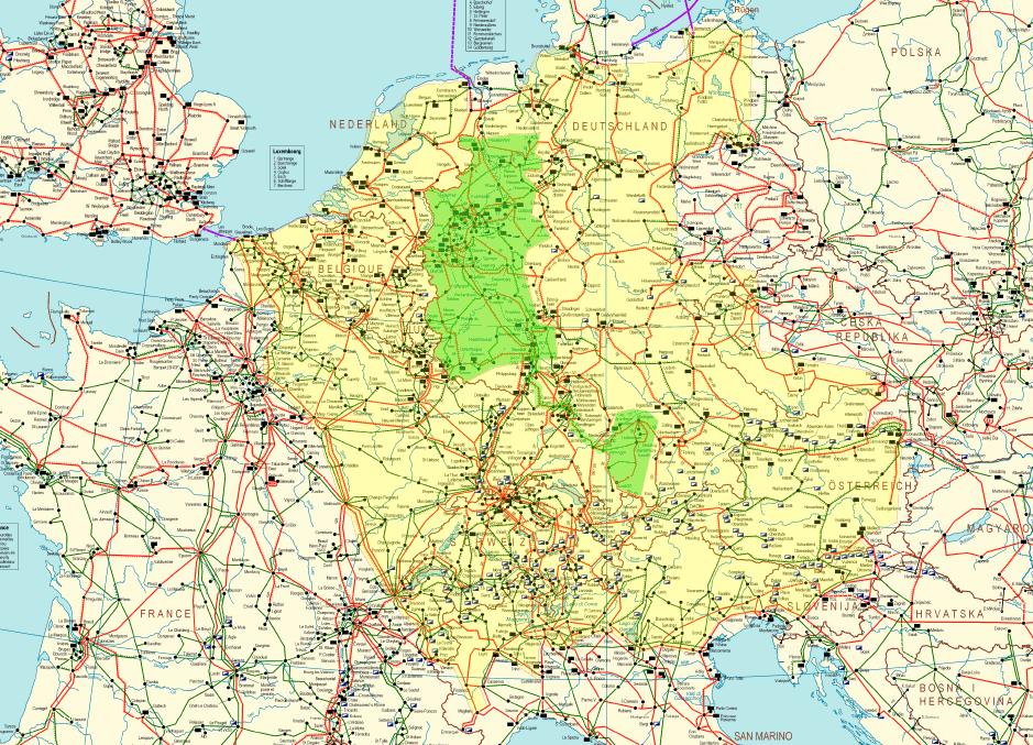 1. ábra: A német átviteli hálózatok, Központi elhelyezkedésének köszönhetően, az Amprion hálózati rendszere kulcsfontosságú az európai villamosenergia kereskedelemben.