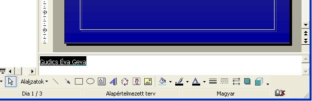 8.2. A beírt nevet kijelölve, majd a gyorsmenüből a Betűtípus parancsot választva lehet beállítani az aláhúzott formázást. 9. A 2. dián szereplő szöveg első bekezdése legyen sorkizárt igazítású!