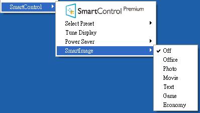 3. Képoptimalizálás A helyi menü négy lehetőséget tartalmaz: SmartControl Premium Ha kiválasztják, látható az Névjegy képernyő.