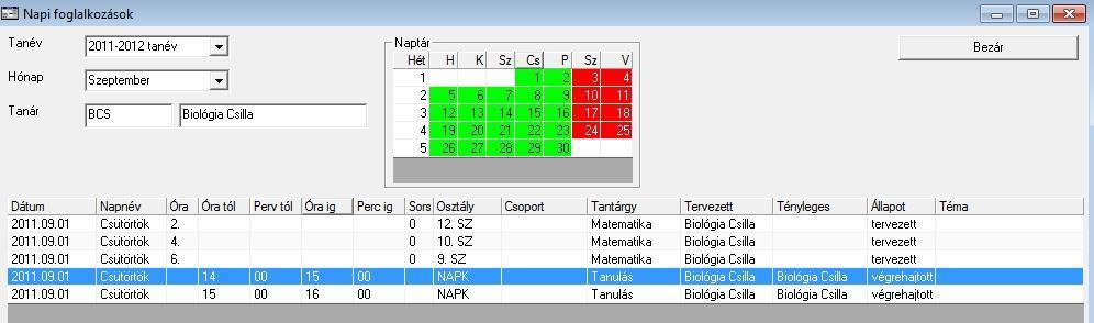 Napközis foglalkozások kezelése A Foglalkozások táblázat az Tanügyigazgatás-Végrehajtás modul Napi foglalkozások parancsával indítható. 1.