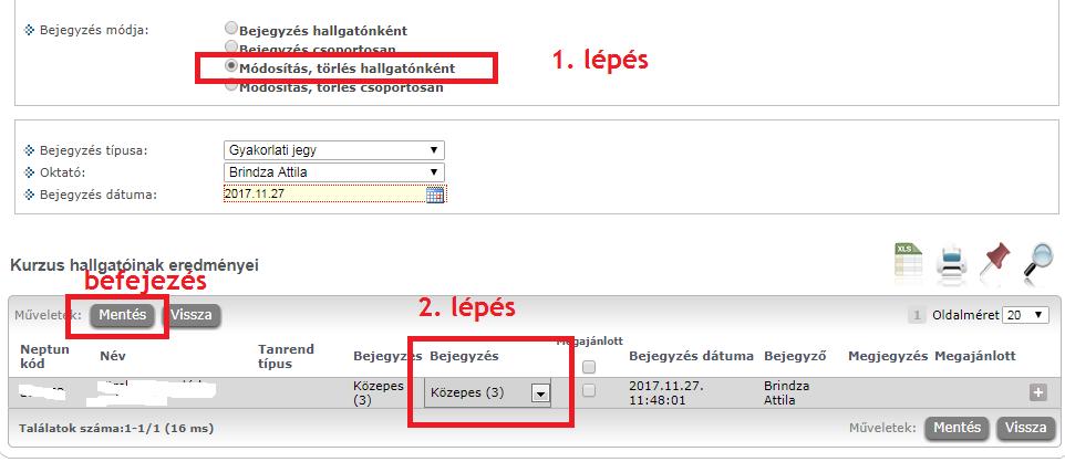 Rögzített jegyek módosítása A 2.