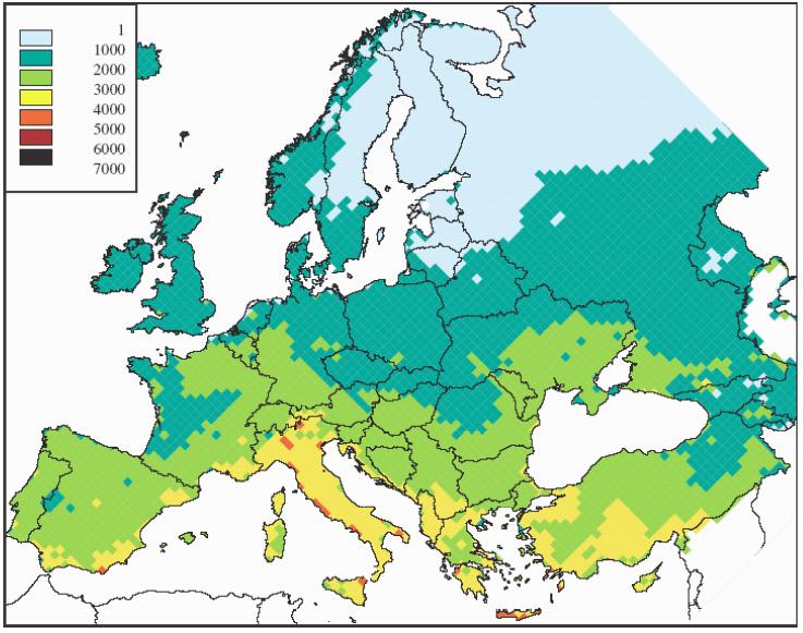 Ózon SOMO35* a 2020-ra tervezett emissziók alapján (ppb.