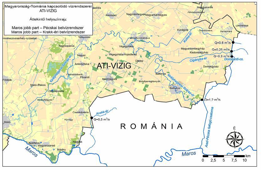 jelentős vízátvezetés valósul meg Romániából, amely Aradon a Maros folyón telepített vízkivételi művön, az Ier vízrendszerén át a Királyhegyesi-Száraz-éren történik, az átvezetett vízkészlet a