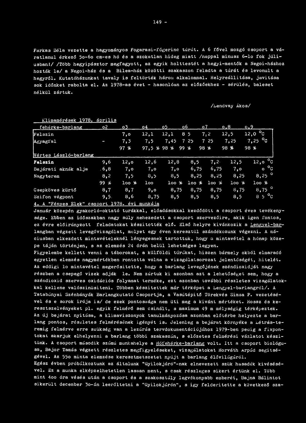 Felszín 7,o 12,1 12,1 8 5 7, 2 12,5 12,0 C Agyagfal - 7,5 7,5 7,45 7 25 7 25 7,25 7,25 C 97 % 97,5 % 98 % 99 % 98 % 98 % 98 % Vértes László-barlang Felszin 9,6 12,o 12,6 12,8 8,5 7,2-12,5 12,o C