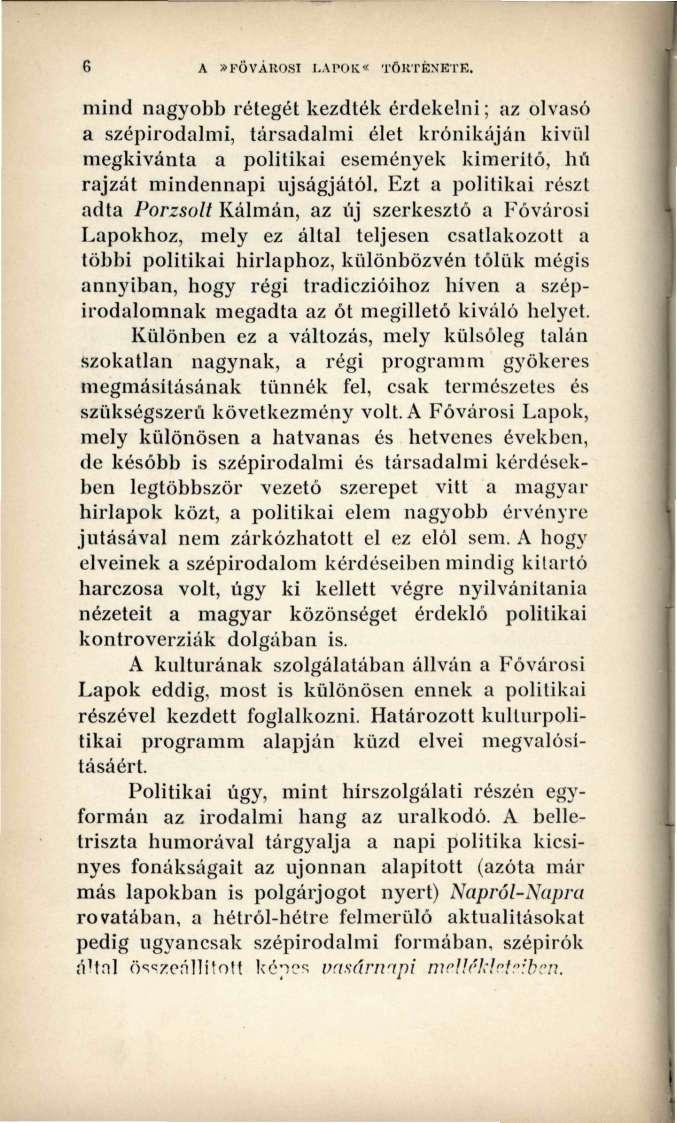A»FŐVÁROSI LAPOK«TÖRTÉNETE.