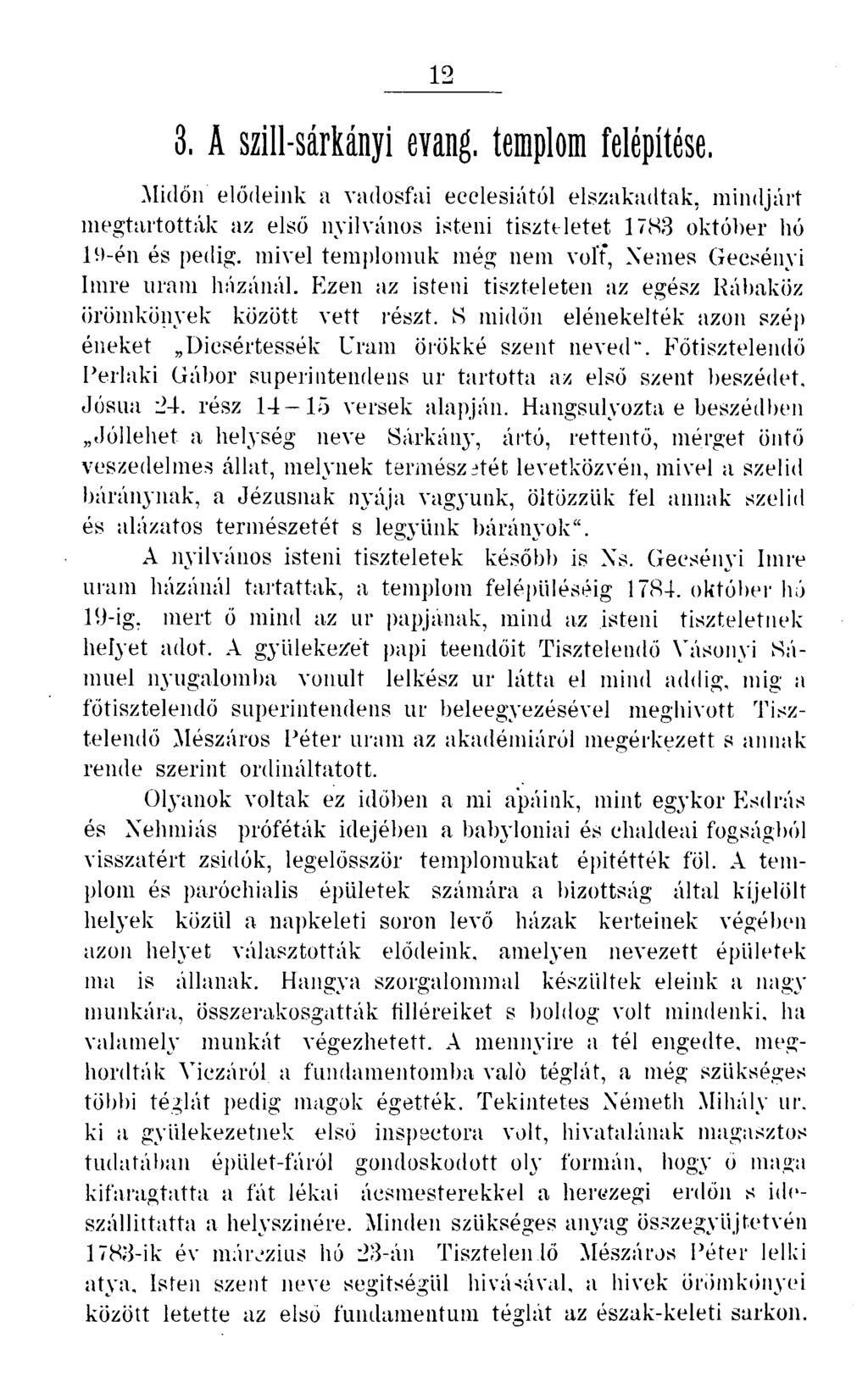 12 3. A szill-sárkányi evang. templom felépítése.