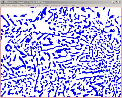 ábrán látható módon a mintákról készült mikroszkópi felvételeket először fekete-fehér képpé alakítottam át, majd Leica képelemző program segítségével meghatároztam az eutektikus Si részecskék