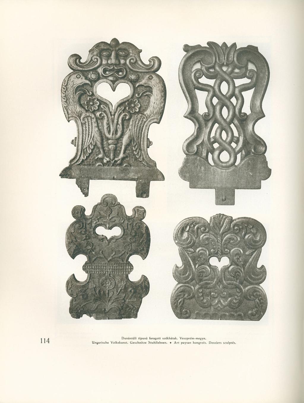 114 Dunántúli típusú faragott székhátak. Veszprém-megye.