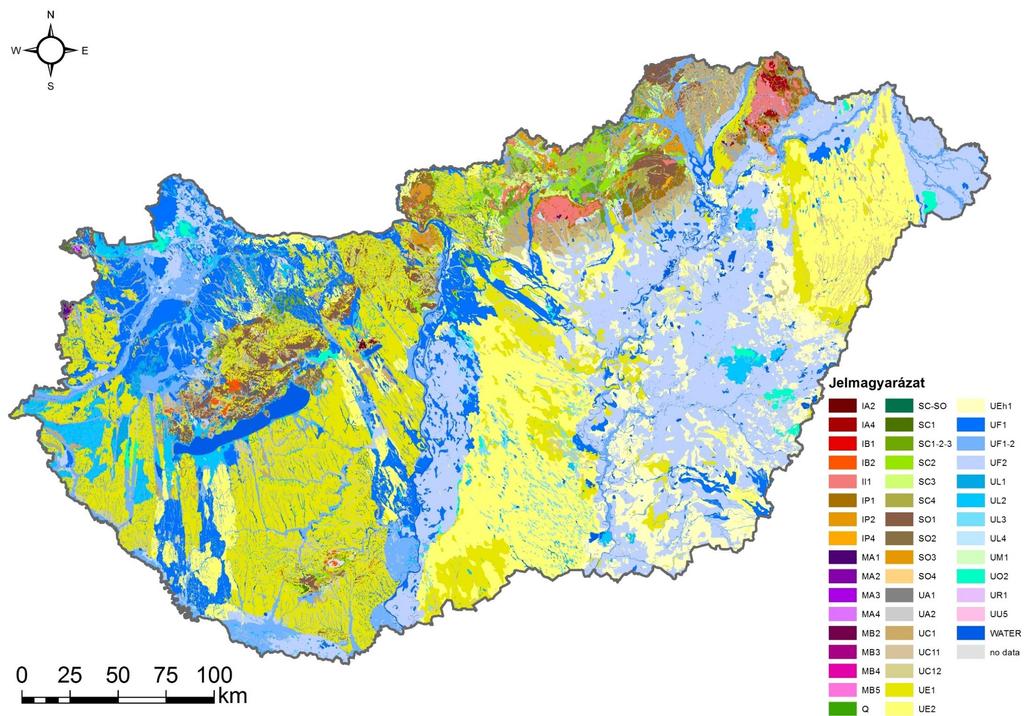 Magyarország földtani térképének FAO nevezéktan szerinti talajképző kőzet típusai