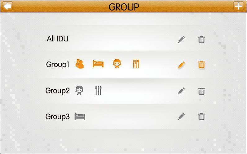 CSOPORT VEZÉRLÉS Csoport vezérlés: A Group menüpontban a létrehozott csoportok szerint lehet vezérelni a beltéri egységeket.