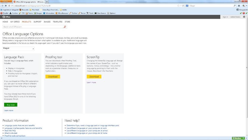 28 Beszerzés és telepítés Wordöt. A Microsoft honlapjáról a nyelvi ellenőrző (Proofing tool) eszközökön túl magyar nyelvű súgótippeket (ScreenTip) is letölthetünk az angol nyelvű programhoz.