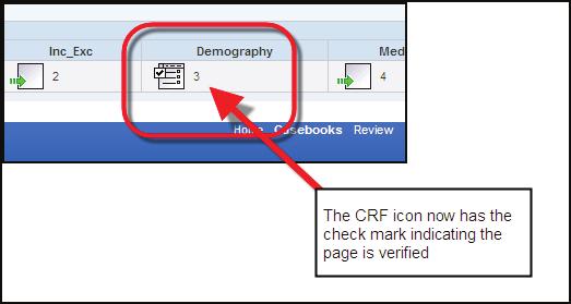 Az ellenőrzés után a CRF ikonoknál egy pipa jelenik meg, amely jelzi, hogy a CRF által tartalmazott adatok ellenőrizve voltak a forrással.