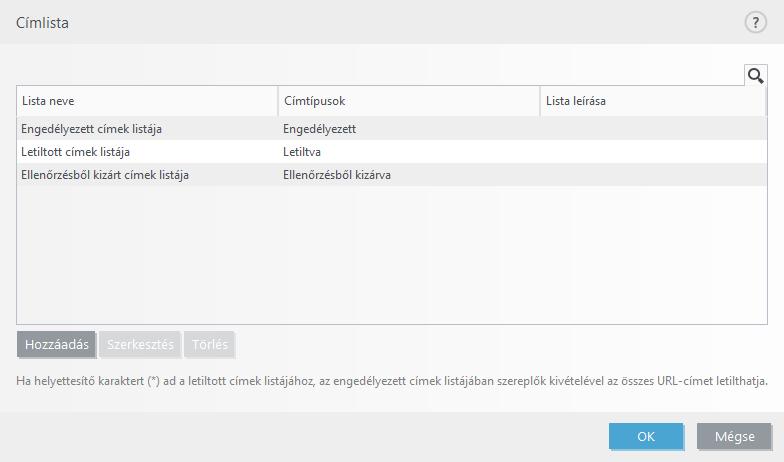 Vezérlőelemek Hozzáadás Ezzel a gombbal az előre megadott listák mellett új listákat hozhat létre. Ez hasznos lehet, ha logikusan fel szeretné osztani a különféle címcsoportokat.