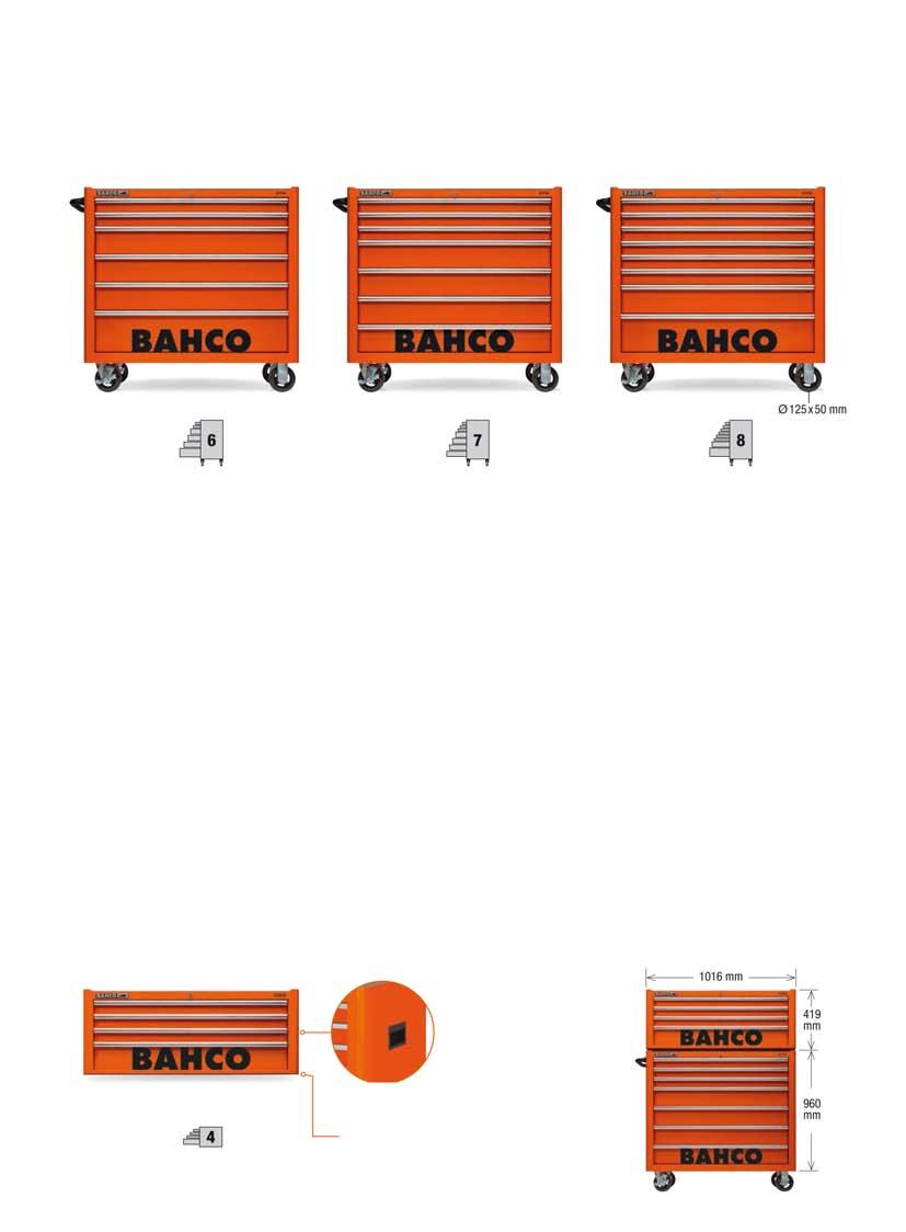 1016 mm-es (40 ) szerszámkocsik 1475KXL sorozat 1475KXL6 6 fiókkal (2x) 881 x 445 x 53 mm (3x) 881 x 445 x 118 mm (1x) 881 x 445 x 154 mm 1475KXL7 7 fiókkal (3x) 881 x 445 x 53 mm (4x) 881 x 445 x