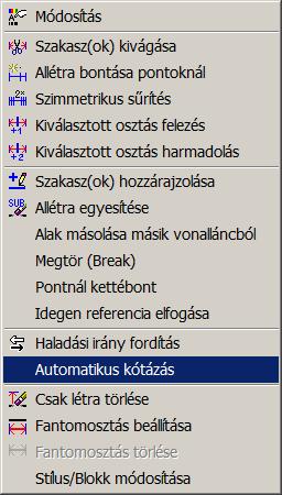 vasakat (korábban ez STATICAD volt) új funkció a vas helyi menüjében: Automatikus kótázás, amely a vas L1 méretét rakja ki a kívánt helyre.