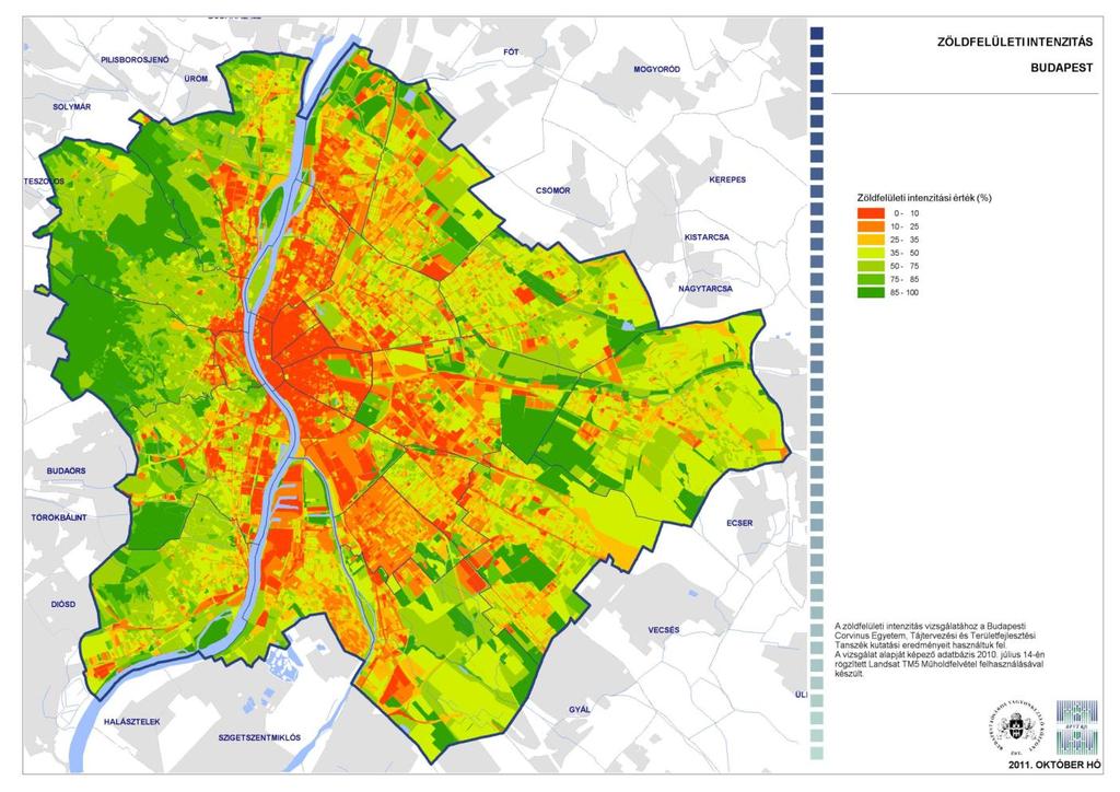 A zöldfelületi intenzitás egyik meghatározó indikátora a települések élhetőségének.