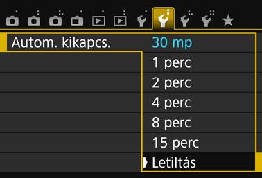 Alapvető műveletek és beállítások Automatikus kikapcsolás Ha szükséges, az [Autom. kikapcs.] számára a [52] lapon adja meg a [Letiltás] beállítást.