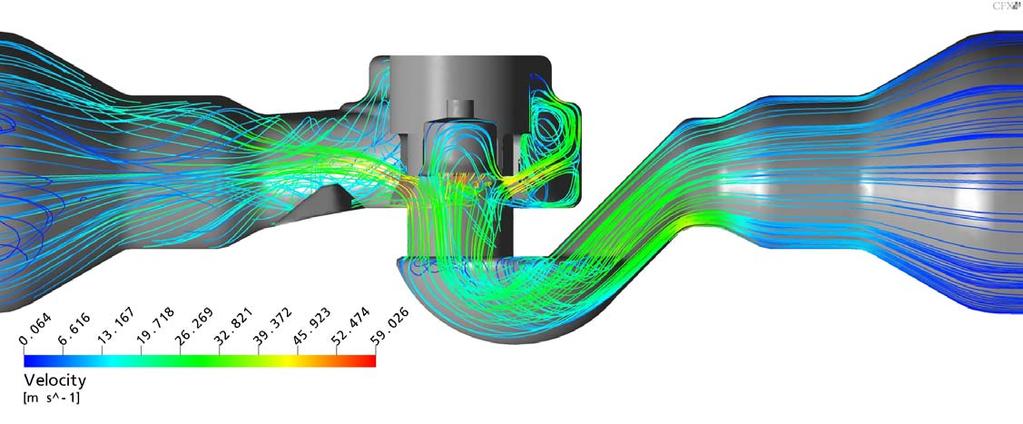 Gőzfejlesztő tápvízszabályozó szelep 3D numerikus modellezése Áramvonalak, k-ε modell