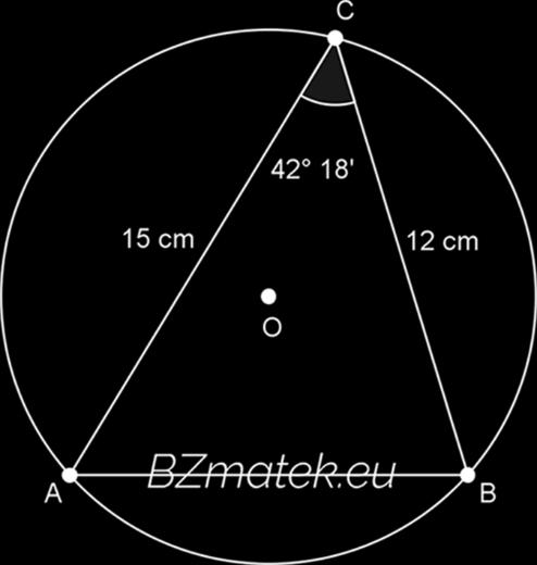 Egy körben a kör egy pontjából kiinduló 12 cm, illetve 15 cm hosszú húrok 42 18 - es szöget zárnak be. Mekkora a kör sugara?